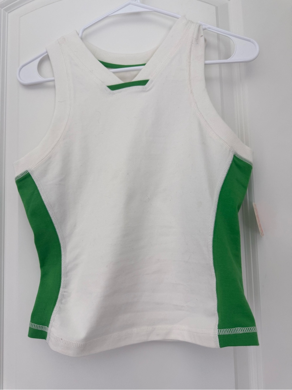 Free People White Tank Top with Green Side Panels